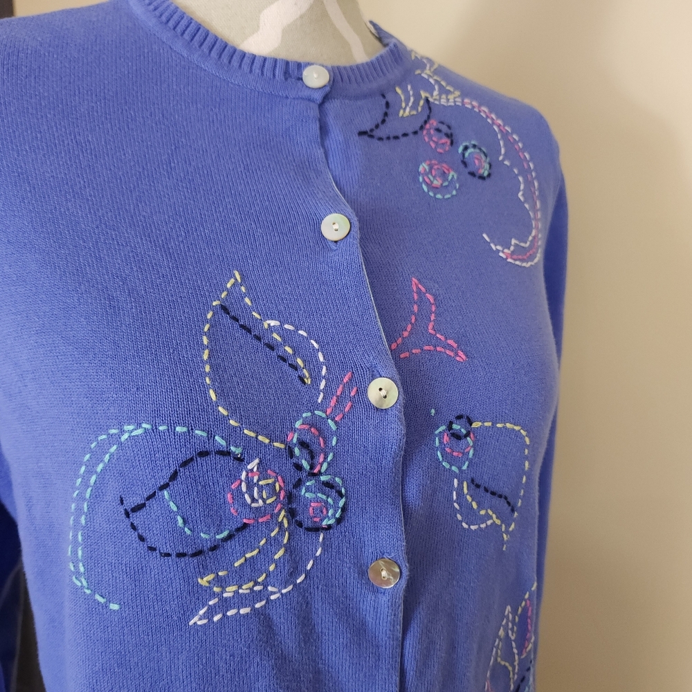 Vintage TABI 100% Cotton Embroidered Knit Cardigan Large Grandmacore Cottagecore